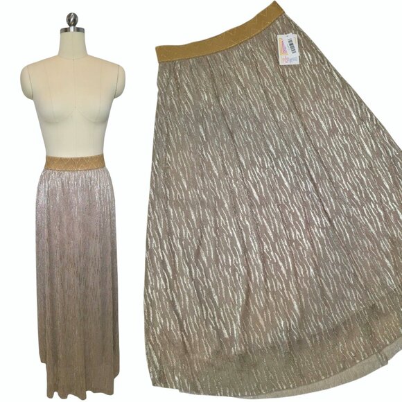 LuLaRoe Elegant Lucy Skirt Large Gold Metallic Foil Chiffon Glam Maxi New Years - Picture 1 of 9